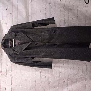 Vintage Andover Fabric by Forstmann Gray Wool Trench Coat Womens Size Large